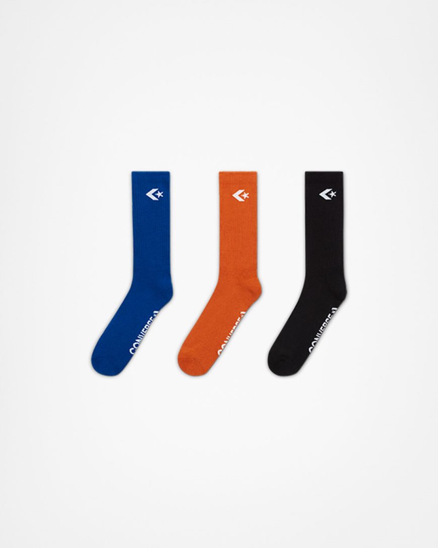 Men\'s Converse 3-Pack Classic Star Chevron Crew Socks Blue / White | AU 5EC80L